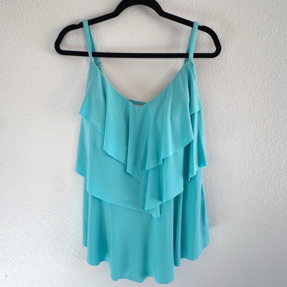 Aqua Tiered Ruffle Tankini Top Adjustable Straps Plus Size 18W